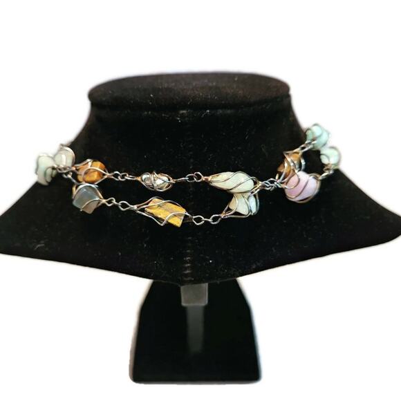 Women's Assorted Pastel Crystal Gem Stone Necklace - Picture 3 of 5